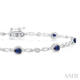 4X3 MM Pear Cut Sapphire and 1/20 Ctw Round Cut Diamond Precious Fashion Bracelet in 10K White Gold